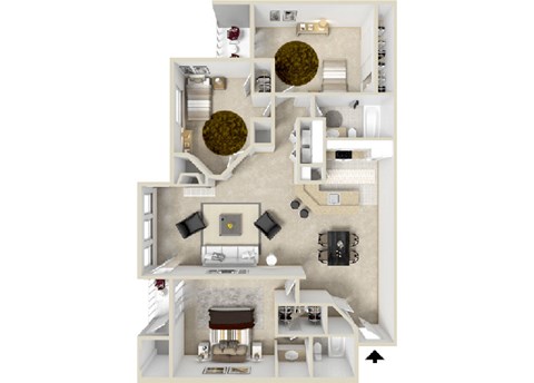 Floor plan for 3 beds, 2 baths, 1375 sqft